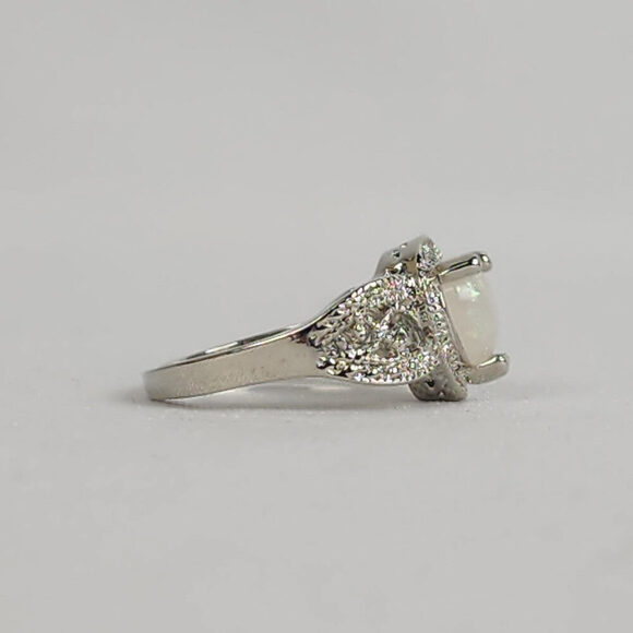 Silver Tone Faux Opal Stone Ring Size 8 - Picture 5 of 6
